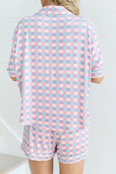 Plaid Collared Neck Short Sleeve Top and Shorts Lounge Set OutfitFlow